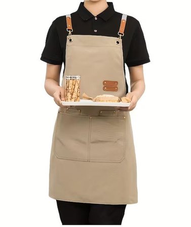 Valkyrie Suya Dayanıklı Barista Önlüğü Haki Ayarlanabilir Askılı Cepli Mutfak Kafe Garson Önlüğü Haki 74 cm