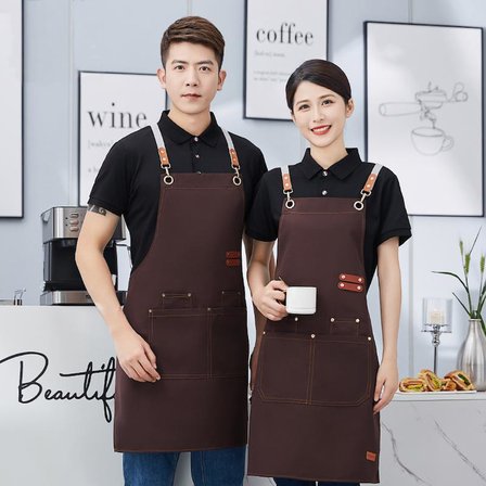 Valkyrie Suya Dayanıklı Barista Önlüğü Ayarlanabilir Askılı Cepli Mutfak Kafe Garson Önlüğü Kahverengi 74 cm