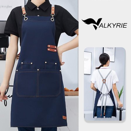 Valkyrie Suya Dayanıklı Barista Önlüğü Ayarlanabilir Askılı Cepli Mutfak Kafe Garson Önlüğü Lacivert 74 cm