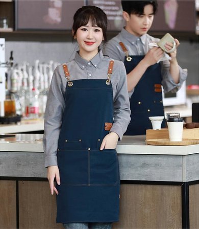 Valkyrie Suya Dayanıklı Barista Önlüğü Ayarlanabilir Askılı Cepli Mutfak Kafe Garson Önlüğü Lacivert 74 cm