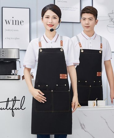 Valkyrie Suya Dayanıklı Barista Önlüğü Ayarlanabilir Askılı Cepli Mutfak Kafe Garson Önlüğü Siyah 74 cm