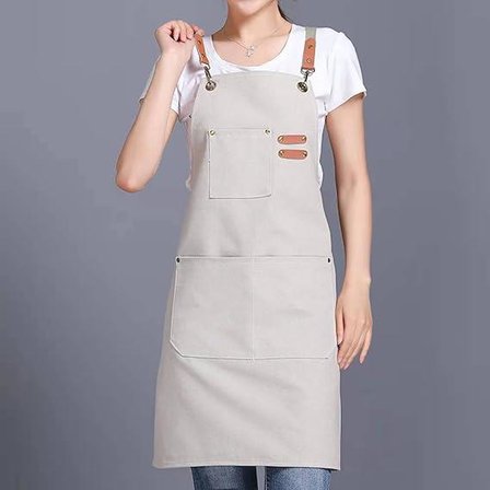 Valkyrie Unisex Kanvas Mutfak Önlüğü Ayarlanabilir Askılı Cepli Barista Garson Servis Önlüğü Kırık Beyaz