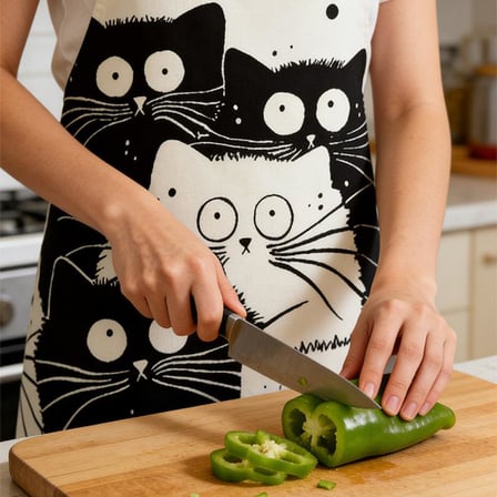 Valkyrie Siyah Beyaz Kedi Desenli Mutfak Önlüğü Cepli Unisex Mutfak Pişirme Temizlik Servis Önlüğü