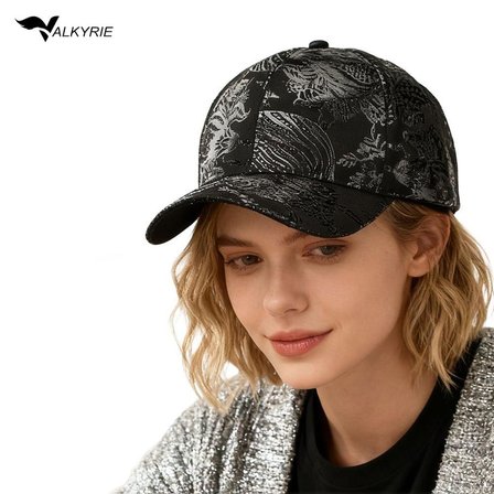 Valkyrie Kadın Siyah Parlak Desenli Baseball Şapka Ayarlanabilir Unisex Günlük Spor Kep