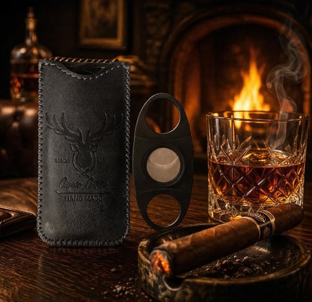 Valkyrie Premium Çift Bıçaklı Puro Makası Paslanmaz Çelik Kesici Puro Kesme Aparatı Kılıflı Siyah