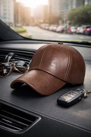Valkyrie Erkek Açık Kahverengi Deri Şapka Kavisli Siperlikli Ayarlanabilir Spor Günlük Baseball Cap
