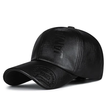 Valkyrie Erkek Siyah Deri Şapka Kavisli Siperlikli Ayarlanabilir Spor Günlük Baseball Cap
