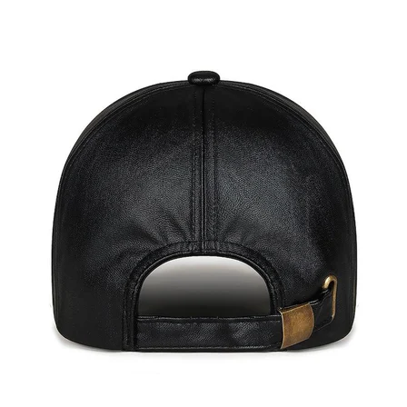 Valkyrie Erkek Siyah Deri Şapka Kavisli Siperlikli Ayarlanabilir Spor Günlük Baseball Cap