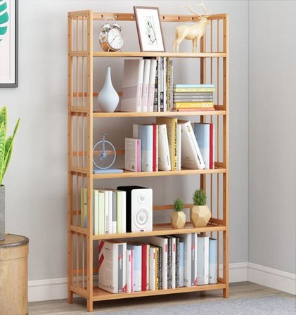 Valkyrie 5 Katlı Bambu Raf Kitaplık 60x23x128 cm Çok Amaçlı Düzenleyici Dekoratif Organizer