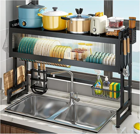 Valkyrie Evye Üstü Bulaşık Kurutmalık 105x30x80 cm Çok Amaçlı Mutfak Organizer Raf Siyah