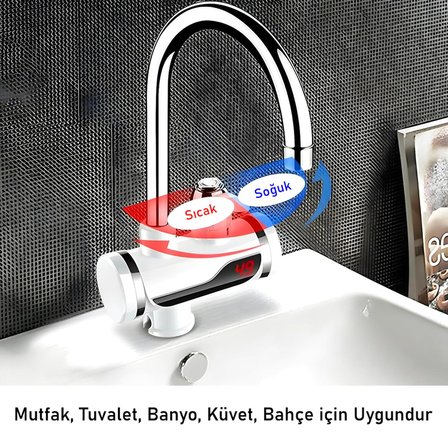 Valkyrie Ani Su Isıtıcılı Musluk Elektrikli Şofben Musluk Dijital Göstergeli 3000W 