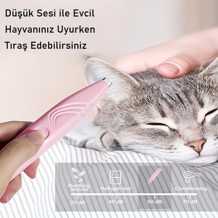 Valkyrie Kedi Köpek Pati Tüy Kesme Makinesi Sessiz Hassas Bölge Traş Cihazı Seramik & Çelik Bıçaklı Pembe