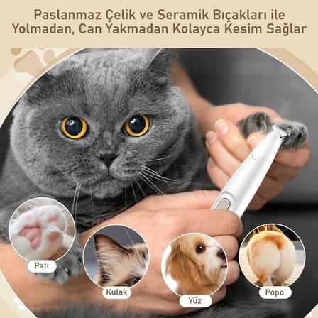Valkyrie Kedi Köpek Pati Tüy Kesme Makinesi Şarjlı Sessiz LED Işıklı Hassas Bölge Traş Cihazı Seramik Bıçaklı
