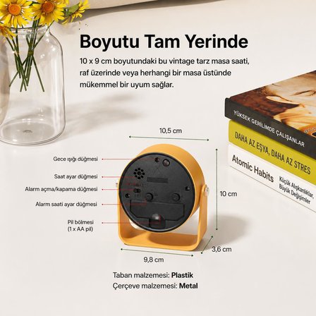 Valkyrie Sessiz Çalışan Mini Masa Saati | Akıcı Mekanizma, Gece Işıklı, Şık Dekoratif Lacivert