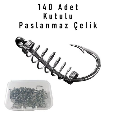 Valkyrie 140 Adet Yaylı Balık İğnesi Seti – Paslanmaz Çelik Yem Tutucu Spiral Kanca (5#-11# Set)
