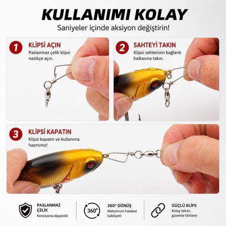 Valkyrie 25 Adet Rulmanlı Döner Klips Coastlock Snap – 360° Paslanmaz Çelik Fırdöndü Seti #2