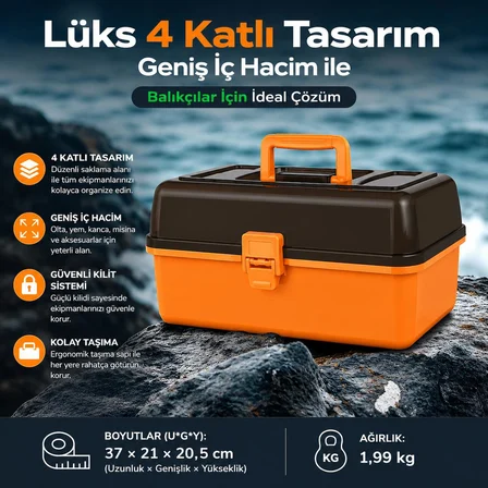 Valkyrie 4 Katlı Profesyonel Balıkçılık Takım Çantası Büyük Boy Olta Kutusu Organizer Premium Saklama Kutusu