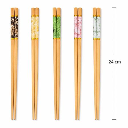 Valkyrie 5 Çift 24cm Bambu Desenli Yemek Çubuğu Seti Hediyelik Kutulu Japon Sushi Chopstick 