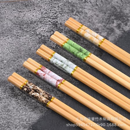 Valkyrie 5 Çift 24cm Bambu Desenli Yemek Çubuğu Seti Hediyelik Kutulu Japon Sushi Chopstick 