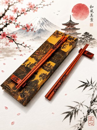 Valkyrie Doğal Ahşap Yemek Çubuğu Seti 2 Çift – Ejderha Desenli Çubuk Tutacaklı Kutulu 22,9 cm Chopstick Seti