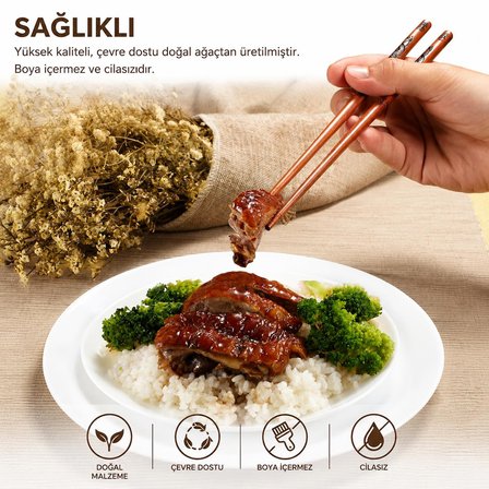 Valkyrie Doğal Ahşap Yemek Çubuğu Seti 2 Çift – Ejderha Desenli Çubuk Tutacaklı Kutulu 22,9 cm Chopstick Seti