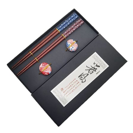 Valkyrie 2 Çift Doğal Ahşap Yemek Çubuğu Seti – Seramik Çubuk Tutacaklı Kutulu Japon Chopstick Seti
