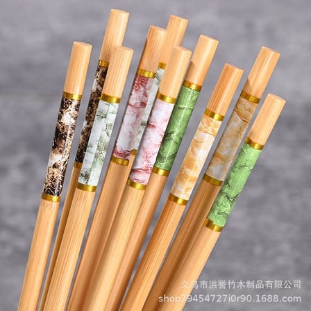 Valkyrie 10 Çift Mermer Desenli Bambu Yemek Çubuğu Seti 20 Adet Kaymaz Uçlu Kutulu Chopstick