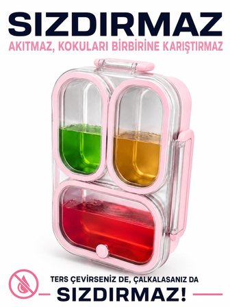 Valkyrie 304 Paslanmaz Çelik 3 Bölmeli Pembe Lunch Box Termal Çantalı – Sızdırmaz Kapaklı Beslenme Kabı,