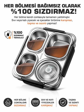 Valkyrie 1500 ML 4 Bölmeli Paslanmaz Çelik Yemek Termosu Beslenme Kabı | Sızdırmaz Lunch Box Termal Taşıma Çantası