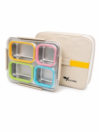 Valkyrie 1500 ml 4 Bölmeli Paslanmaz Çelik Lunch Box Termal Çantalı | 304 Çelik Sızdırmaz Yemek Kabı