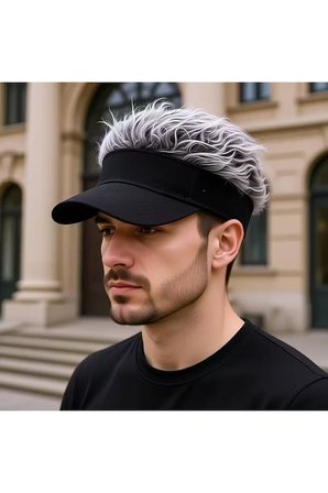 Valkyrie Peruk Görünümlü Saçlı Şapka Unisex Vizör Şapka Gri Saçlı Ayarlanabilir Komik Saç Şapkası Güneşlik