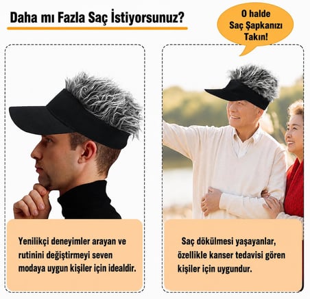 Valkyrie Peruk Görünümlü Saçlı Şapka Unisex Vizör Şapka Gri Saçlı Ayarlanabilir Komik Saç Şapkası Güneşlik