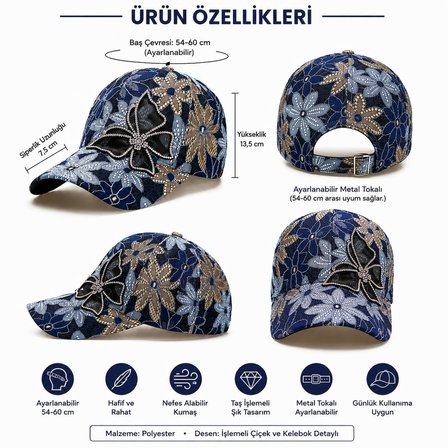 Valkyrie Kadın Siyah Çiçek Dantel Desenli Baseball Şapka Ayarlanabilir Nefes Alan Yazlık Şapka