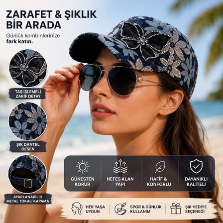 Valkyrie Kadın Siyah Çiçek Dantel Desenli Baseball Şapka Ayarlanabilir Nefes Alan Yazlık Şapka