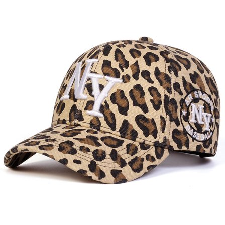 Valkyrie Açık Leopar Desenli NY Nakışlı Unisex Şapka Ayarlanabilir %100 Pamuk Spor Günlük Şapka