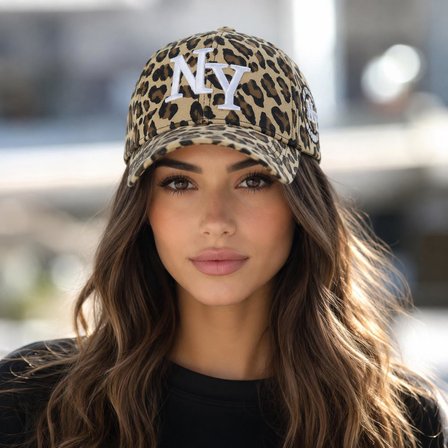 Valkyrie Açık Leopar Desenli NY Nakışlı Unisex Şapka Ayarlanabilir %100 Pamuk Spor Günlük Şapka