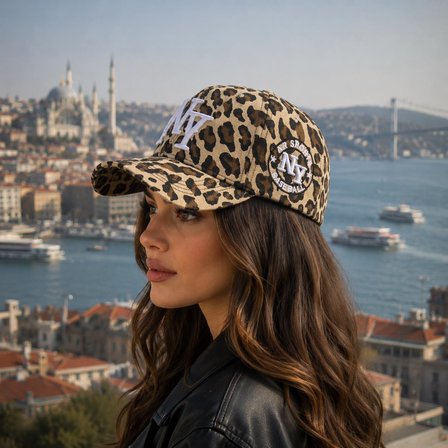 Valkyrie Açık Leopar Desenli NY Nakışlı Unisex Şapka Ayarlanabilir %100 Pamuk Spor Günlük Şapka