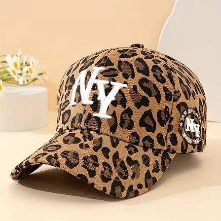 Valkyrie Koyu Leopar Desenli NY Nakışlı Unisex Şapka Ayarlanabilir %100 Pamuk Spor Günlük Şapka