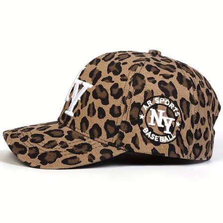 Valkyrie Koyu Leopar Desenli NY Nakışlı Unisex Şapka Ayarlanabilir %100 Pamuk Spor Günlük Şapka