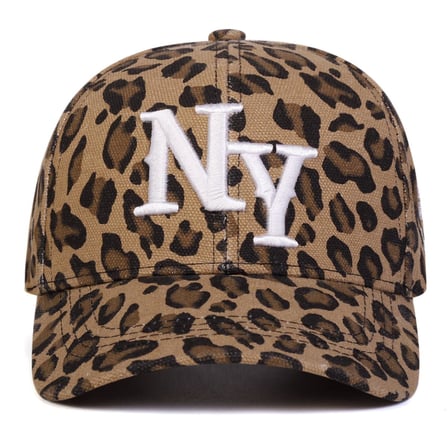 Valkyrie Koyu Leopar Desenli NY Nakışlı Unisex Şapka Ayarlanabilir %100 Pamuk Spor Günlük Şapka