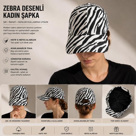 Valkyrie Zebra Desenli Kadın Şapka Ayarlanabilir Baseball Cap Siyah Beyaz Spor Günlük Şapka