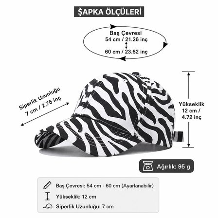 Valkyrie Zebra Desenli Kadın Şapka Ayarlanabilir Baseball Cap Siyah Beyaz Spor Günlük Şapka