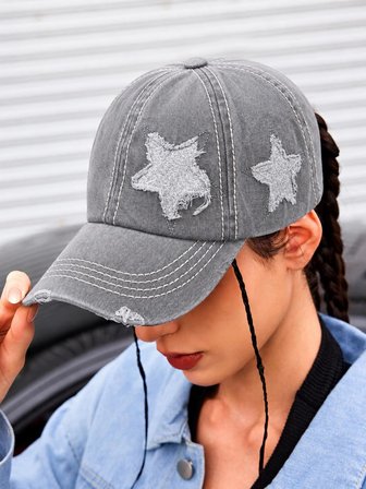 Valkyrie Vintage Yıldız Nakışlı Gri Şapka Unisex Ayarlanabilir Pamuk Baseball Cap Eskitme Spor Şapka