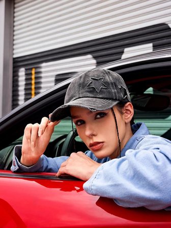 Valkyrie Vintage Siyah Yıldız Nakışlı Şapka Unisex Eskitme Baseball Cap Ayarlananır Pamuk Spor Şapka