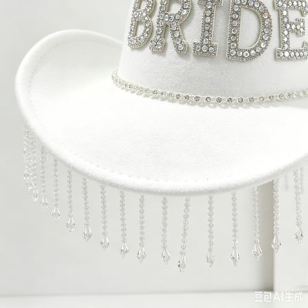 Valkyrie Bride Yazılı Taşlı Beyaz Kovboy Şapkası – Kristal Püsküllü Bekarlığa Veda, Düğün ve Party Aksesuarı