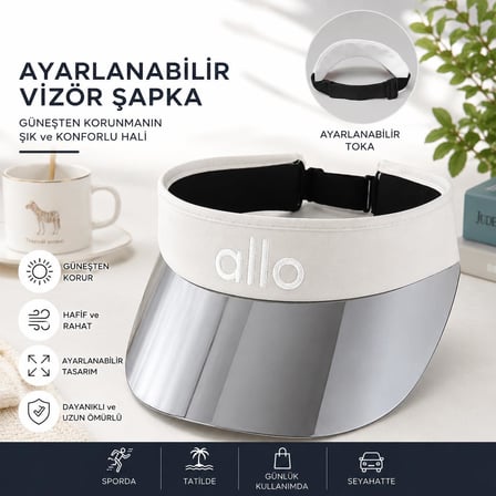 Valkyrie Kadın Beyaz Aynalı Vizör Şapka Ayarlanabilir Güneşlik Tenis Golf Spor Şapkası