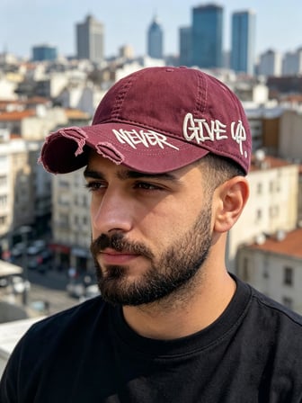 Valkyrie Unisex Bordo Never Give Up Nakışlı Baseball Şapka Ayarlanabilir Vintage Streetwear Spor Kep