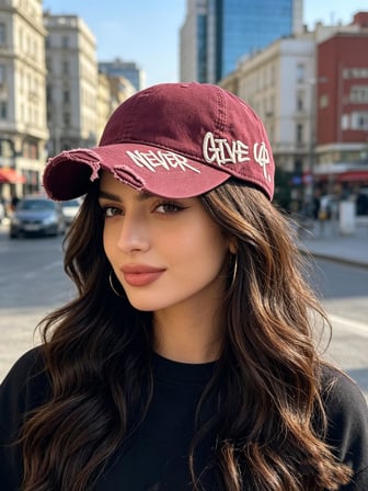 Valkyrie Unisex Bordo Never Give Up Nakışlı Baseball Şapka Ayarlanabilir Vintage Streetwear Spor Kep