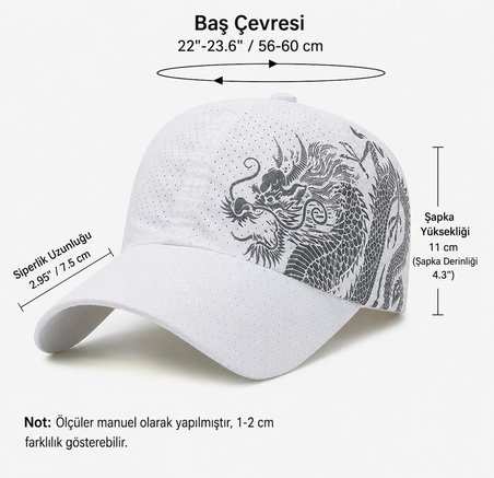 Valkyrie Dragon Nefes Alabilir Beyaz Spor Şapka – Ayarlanabilir Outdoor Balıkçı Günlük Unisex Şapka