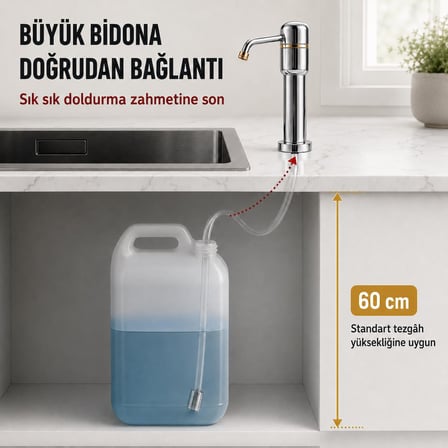 Valkyrie Tezgah Üstü Ankastre Sıvı Sabunluk Pompası 360° Döner Paslanmaz Sabun Dispenseri Gümüş